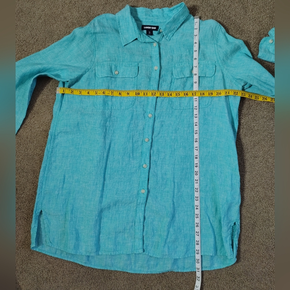 LAND'S END Teal Linen Button Down Shirt - Picture 6 of 6